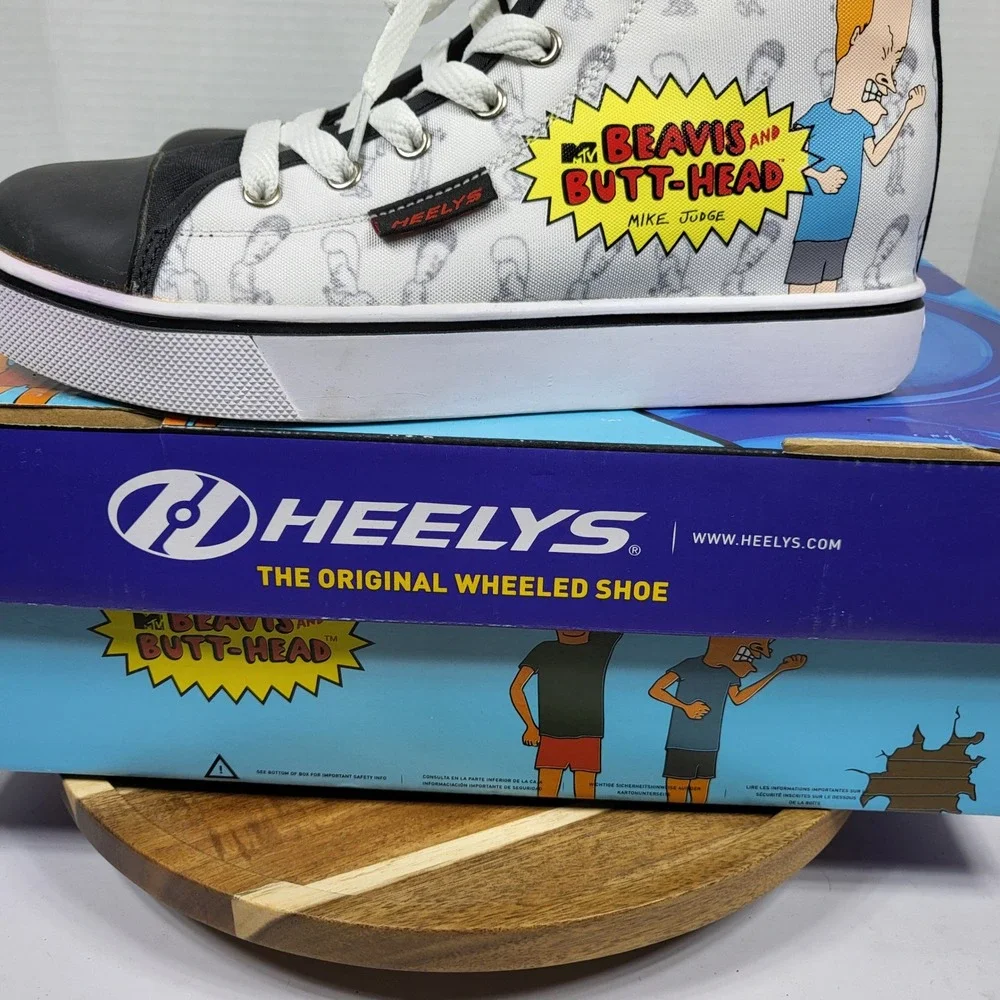 Heelys Hustle Beavis and‎ Butt-Head Mens 6 White Black Excellent Wheeled Shoes